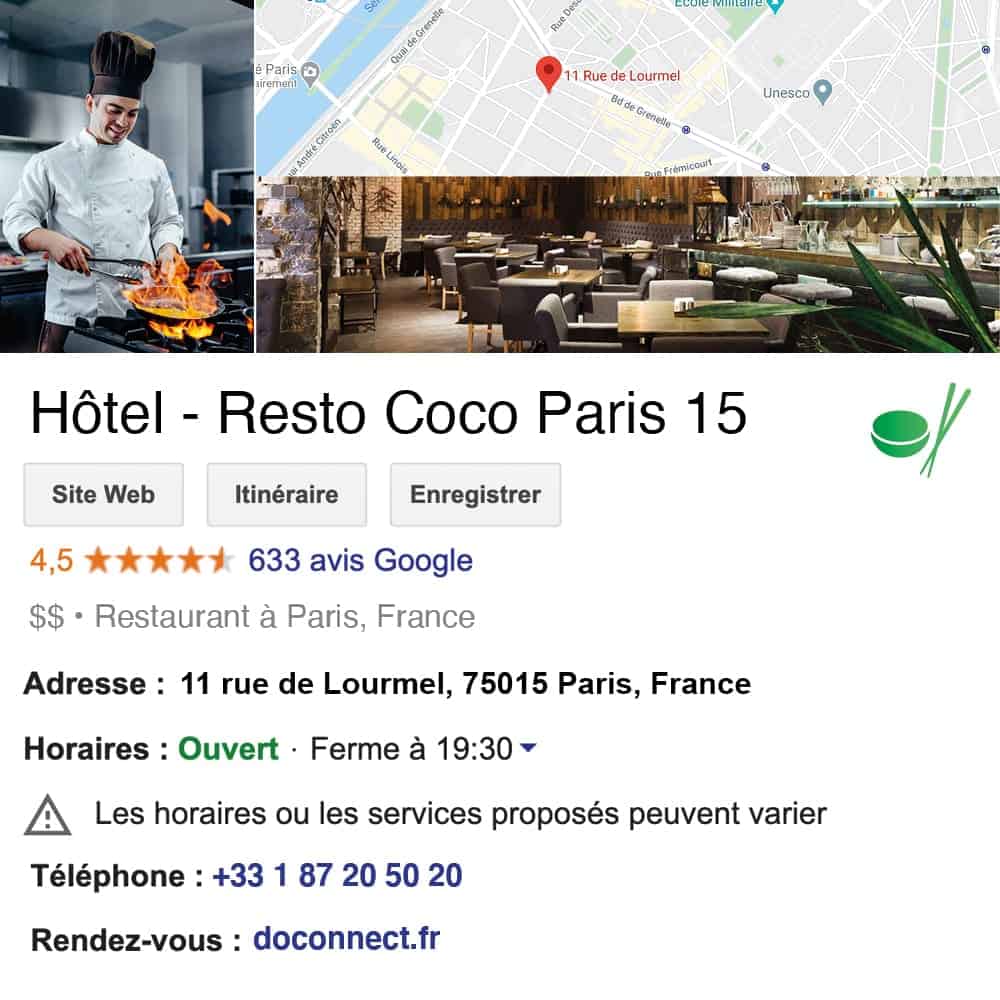 fiche google my business doconnect hotel restaurant metiers de bouche hotellerie-restauration avis google restaurant traiteur