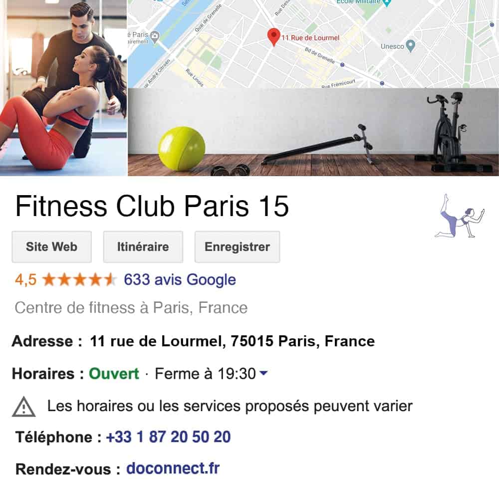 fiche google my business pilates sport salle de sport yoga fitness